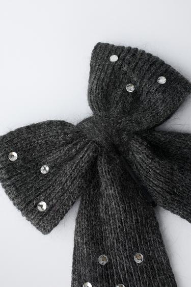 ELASTIC HAIR TIE WITH RHINESTONE BOW CLIP - Dark grey by Zara - Image 1