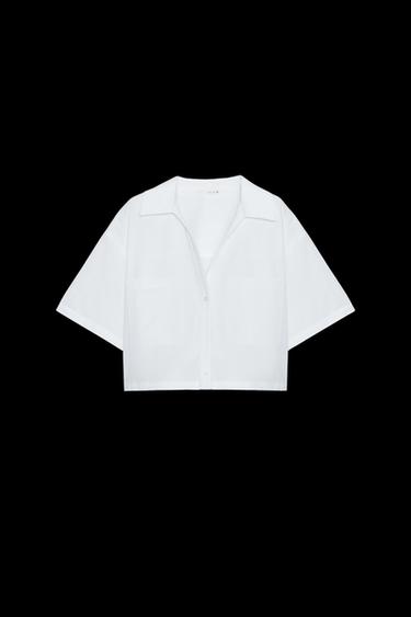 CAMISA CORTA POPELÍN - Blanco de Zara - Imagen 0