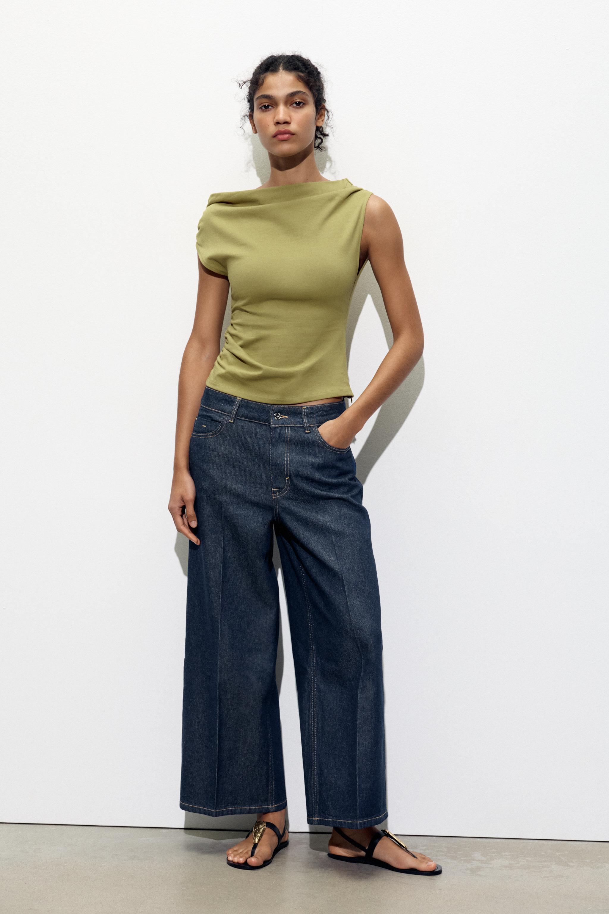 アシンメトリードレープTシャツ - オリーブグリーン | ZARA