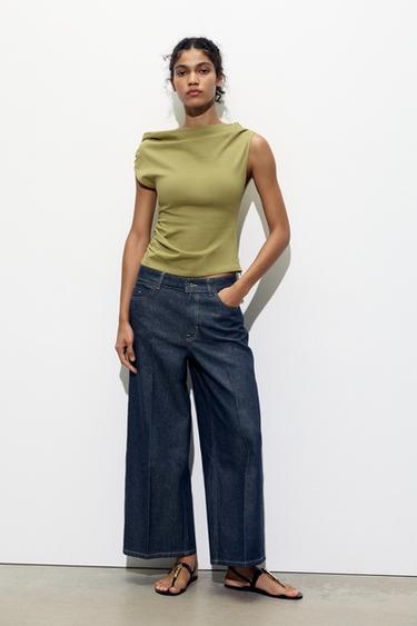 T-SHIRT ASYMÉTRIQUE DRAPÉ - Vert olive de Zara