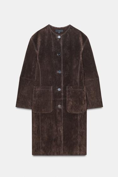 Zara 100% LEATHER COAT - Brown