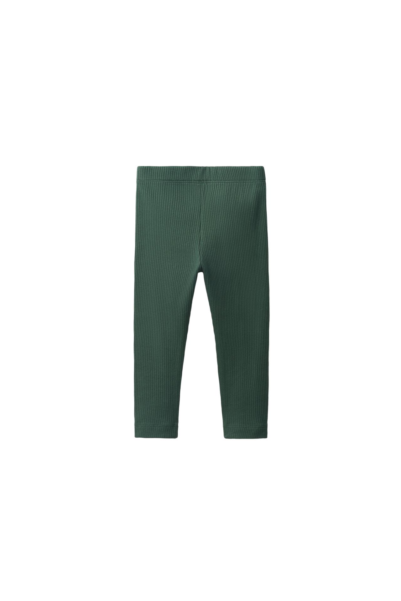 SOLID RIBBED LEGGINGS — Mid-green