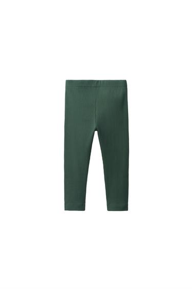 SOLID RIBBED LEGGINGS — Mid-green 2
