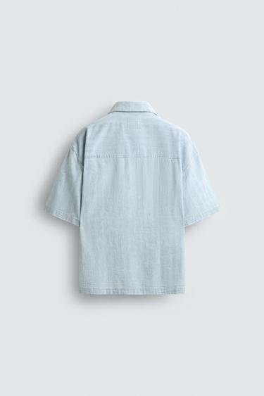 CHEMISE DÉLAVÉE JACQUARD RAYURES - Bleu clair de Zara - Image 7