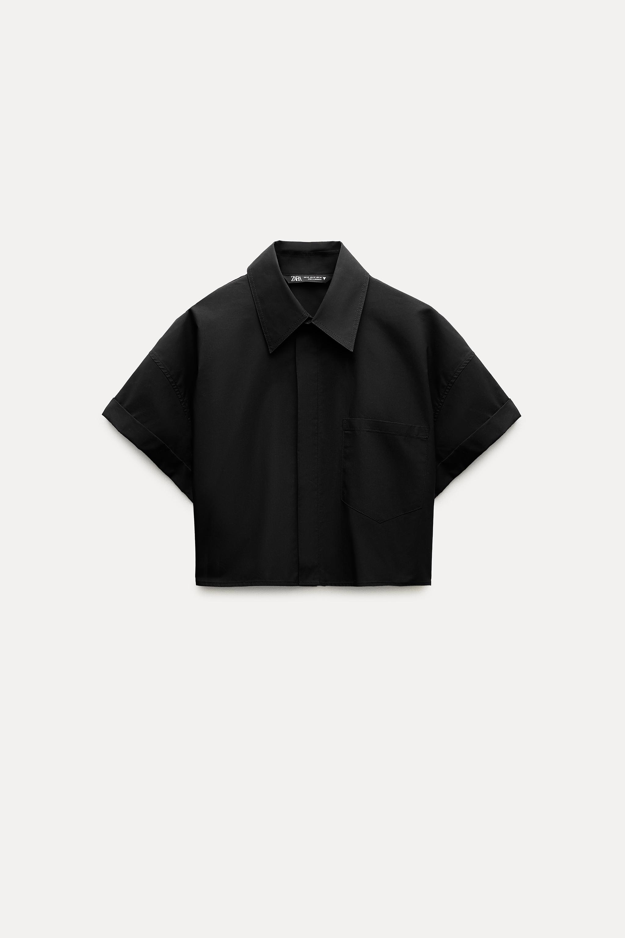クロップド ポプリンシャツ - ブラック | ZARA Japan / 日本