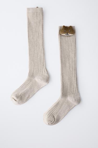 CHAUSSETTES HAUTES CÔTELÉES ANIMAL - Écru de Zara - Image 3