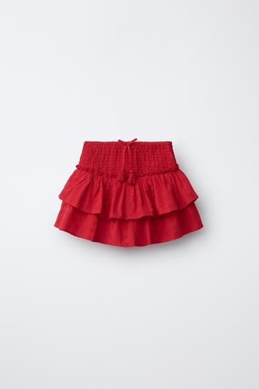 RUFFLED SCHIFFLI BERMUDA SKORT - Red by Zara