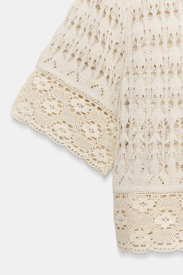 TOP EN MAILLE POINTELLE - Écru de Zara - Image 8