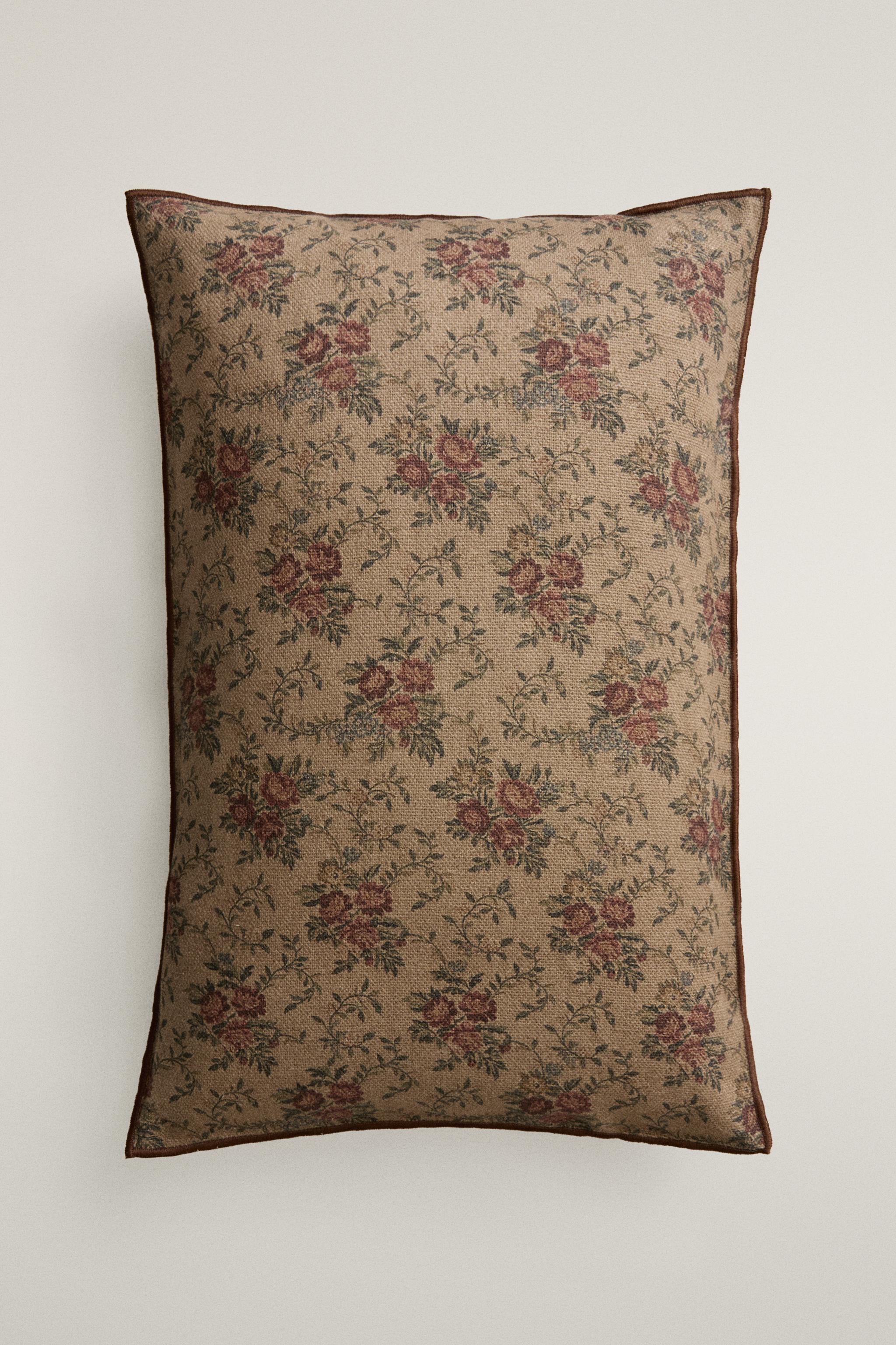 PRINTED LINEN THROW PILLOW COVER