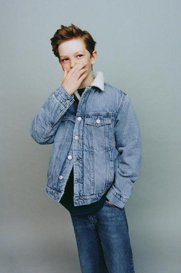 DENIM JACKET WITH FAUX SHEARLING - Faded blue by Zara