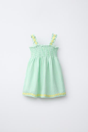 ROBE RAYURES FLEURS BRODÉES - Vert de Zara - Image 1