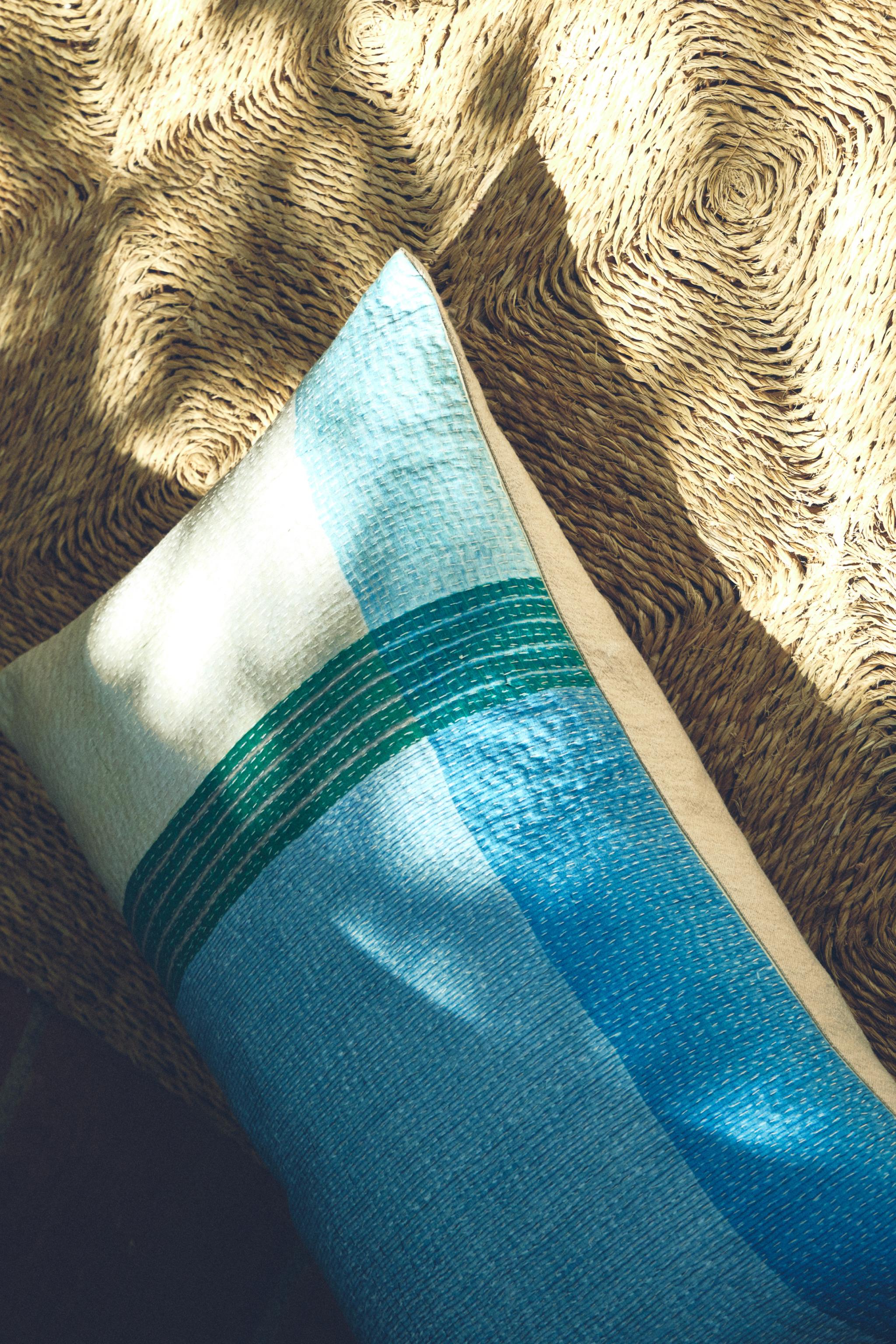 STRIPED CUSHION COVER — Sky blue