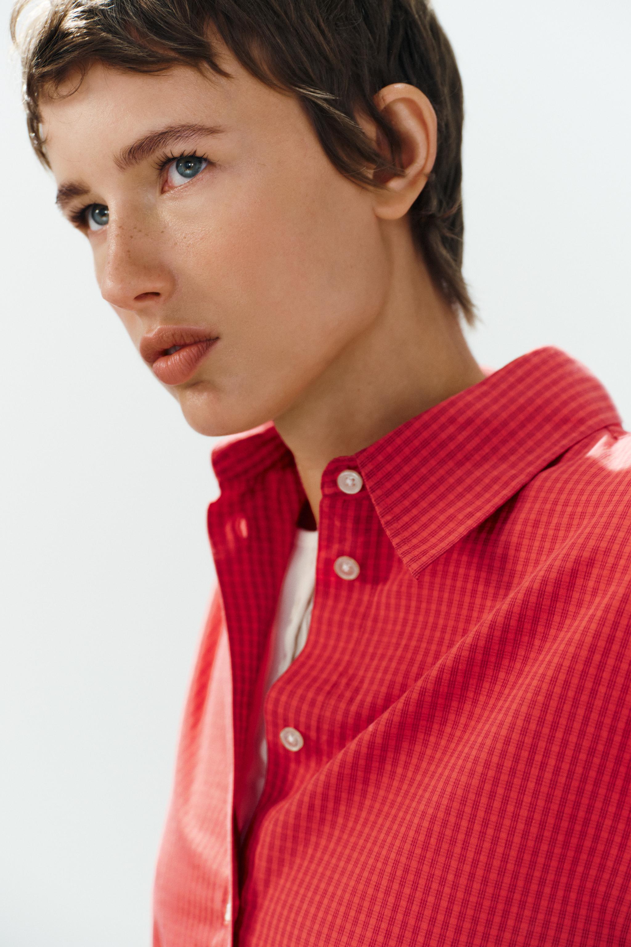 Женские рубашки Zara OVERSIZED PLAID POPLIN SHIRT — фото 3