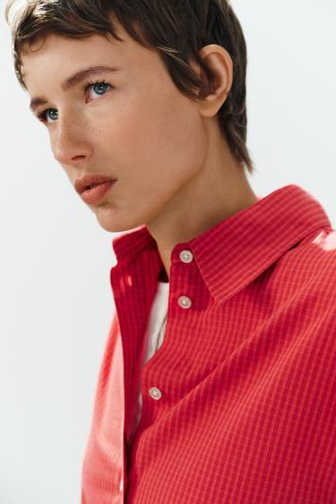CHEMISE OVERSIZE EN POPELINE À CARREAUX - Rouge / Noir de Zara - Image 2