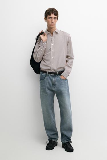 Zara 100% cotton regular fit striped shirt - Green - Image 0