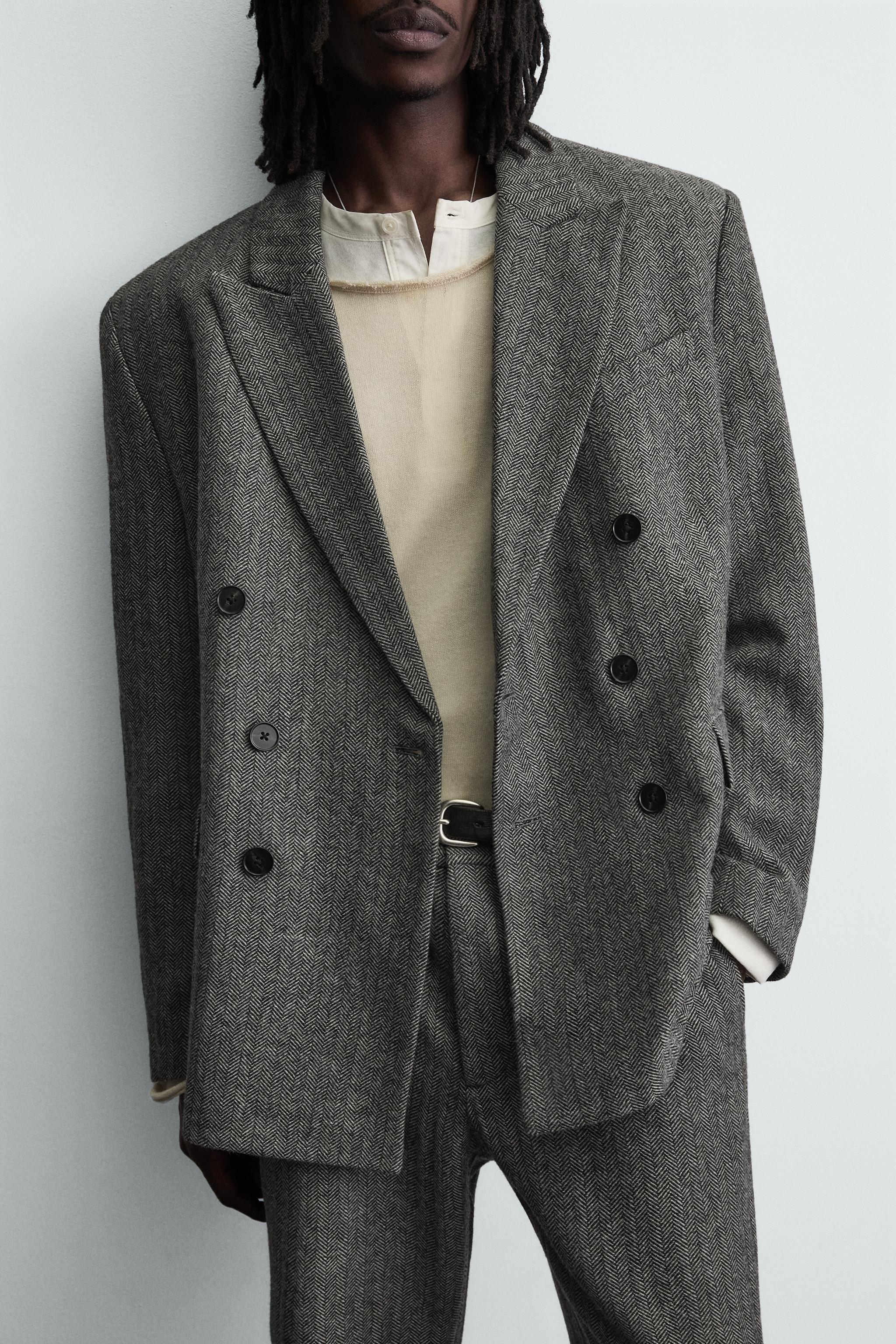 HERRINGBONE WOOL BLEND SUIT BLAZER