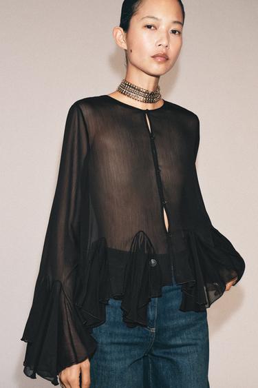 ZW COLLECTION FLOWY RUFFLE SHIRT — Black 1