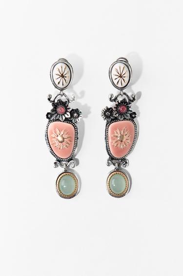 FLOWER STONE EARRINGS - Pink by Zara