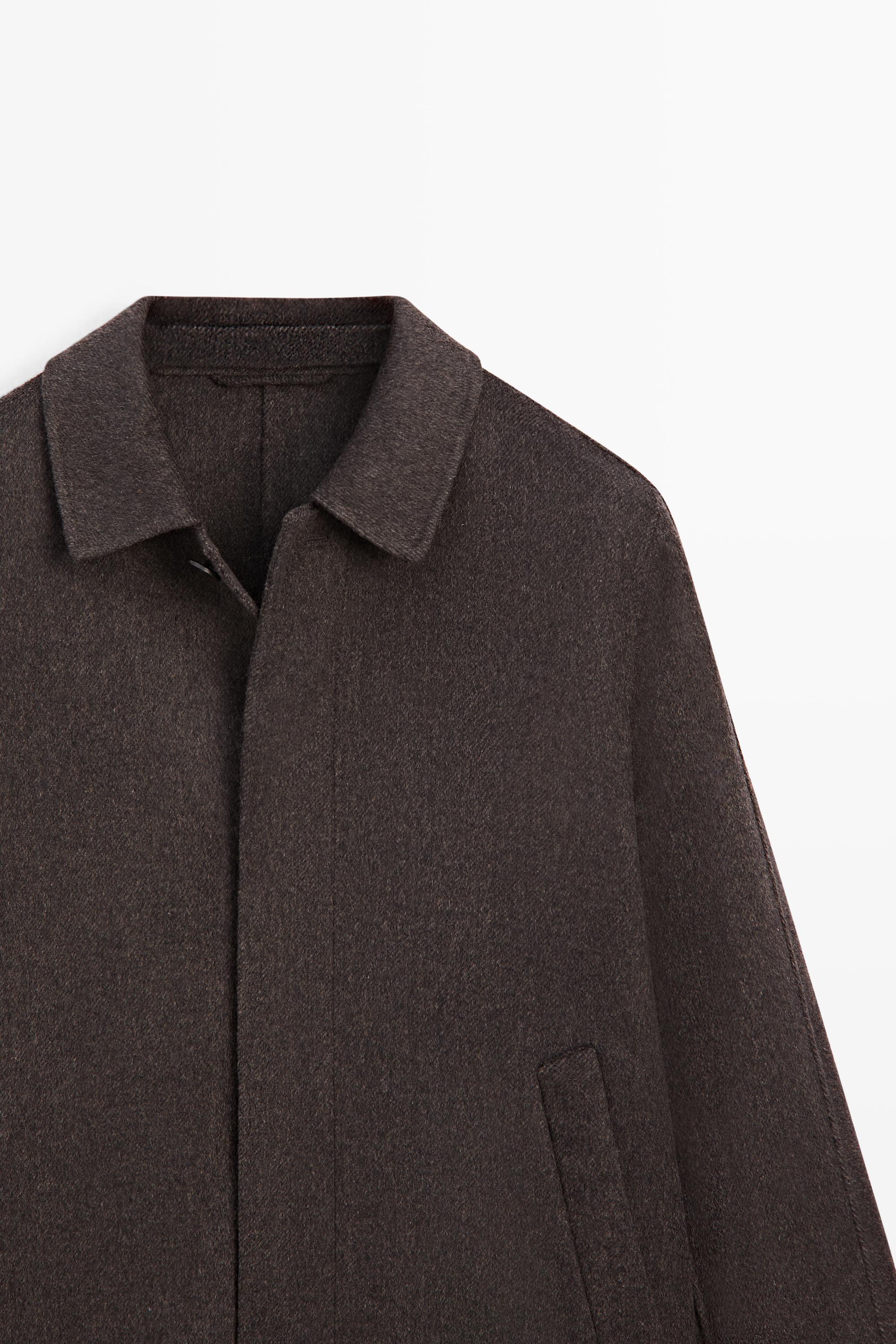 Short suede double-weave wool-blend coat