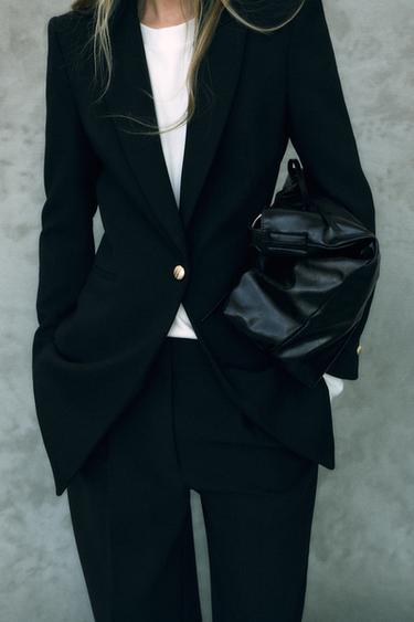 BLAZER LONG À ÉPAULETTES - Noir de Zara - Image 2