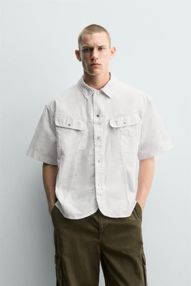 WASHED BOXY FIT OVERSHIRT - Oyster-white by Zara