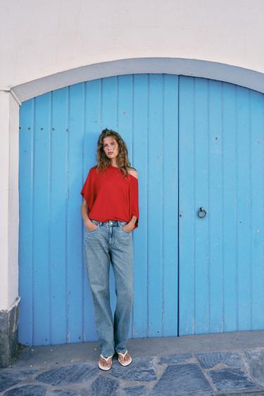 TOP PUNTO MANGA ANCHA - Rojo de Zara