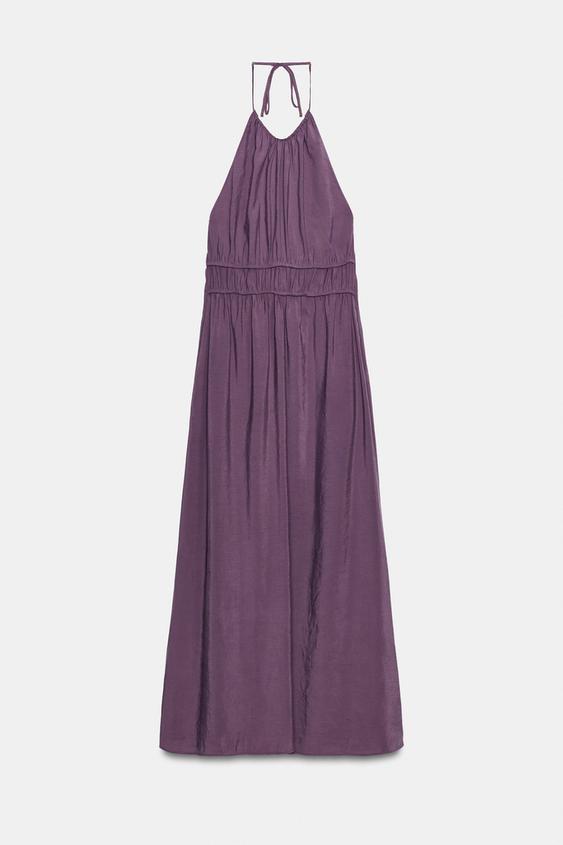 VESTIDO MIDI CUELLO HALTER - Berenjena de Zara - Imagen 0