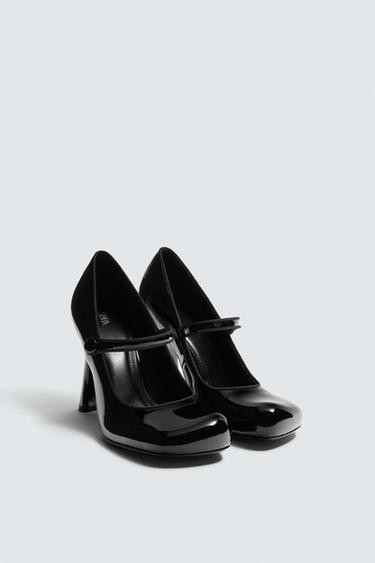 Zara LEATHER HEELED STRAPPY SHOES HARRY LAMBERT FOR ZARA x DISNEY - Black
