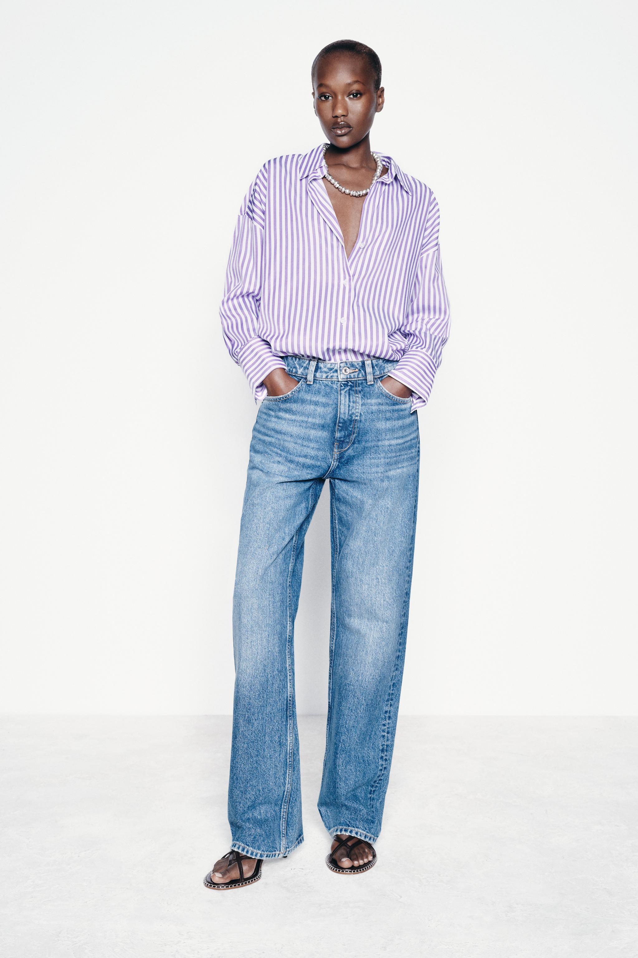 BASIC POPLIN SHIRT - Lilac / White | ZARA United States