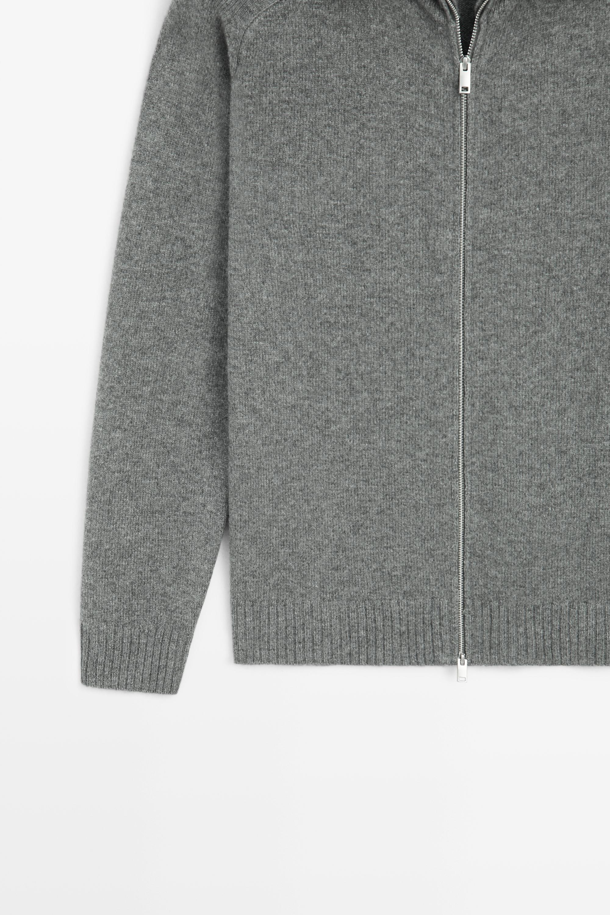 Wool blend zip-up knit cardigan