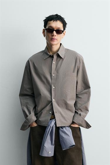 Zara 方版格紋襯衫 - 棕色 / 暗灰褐色