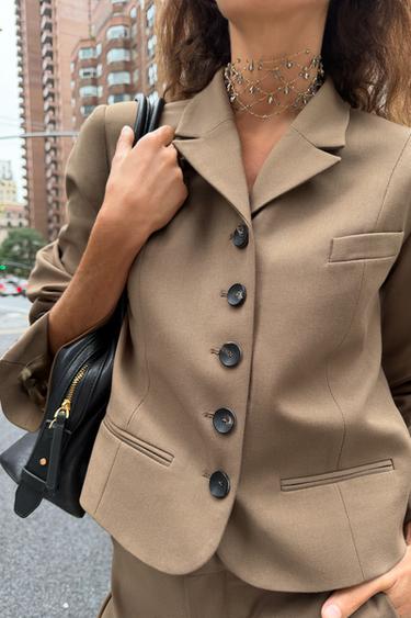 ZW COLLECTION FITTED BUTTON BLAZER - Caramel by Zara