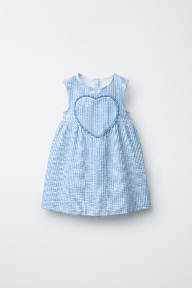 STRIPED DRESS WITH HEART APPLIQUÉ - Blue by Zara