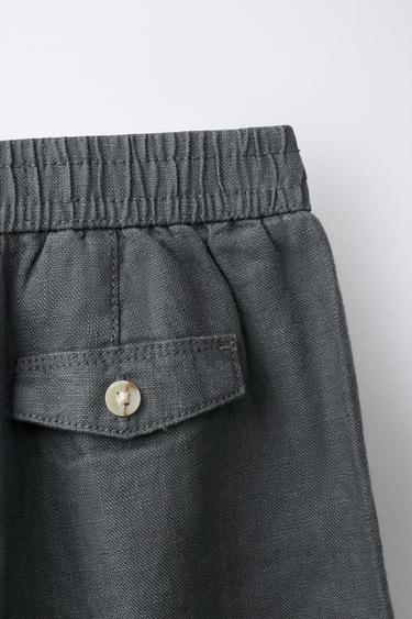 PANTALON À PINCES 100% LIN - Bleu pétrole de Zara - Image 3