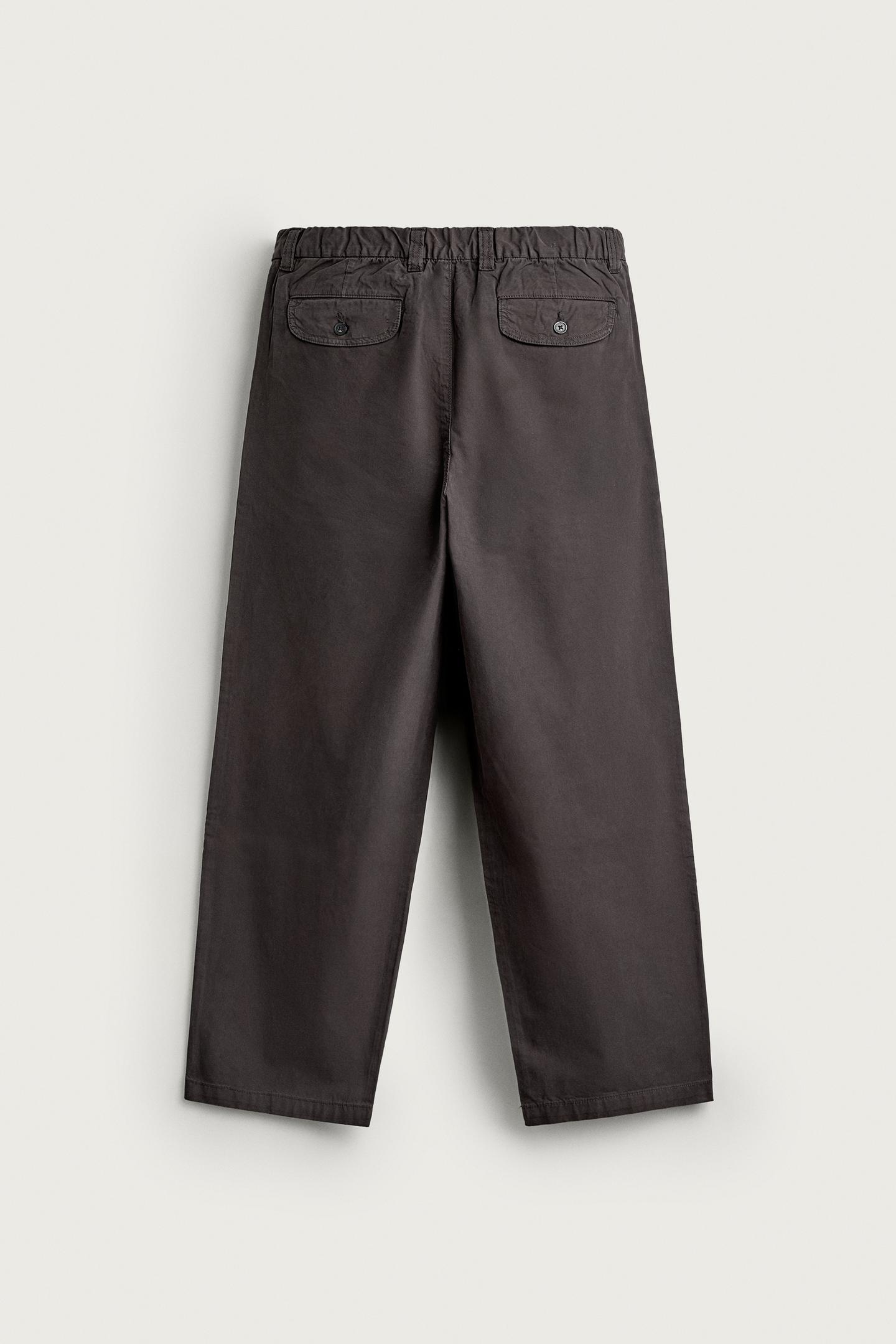 Мужские брюки Zara Relaxed Fit Pleated Chino, цвет: Тёмный коричневый — фото 8