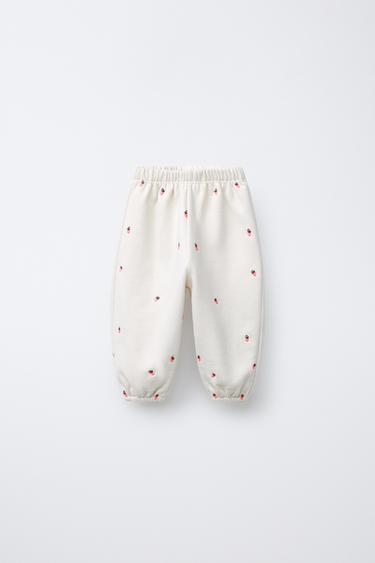 Zara NEON EMBROIDERED PANTS - Stone