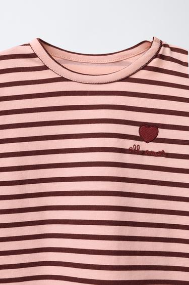 T-SHIRT À RAYURES BRODERIE CŒUR - Rose de Zara - Image 2