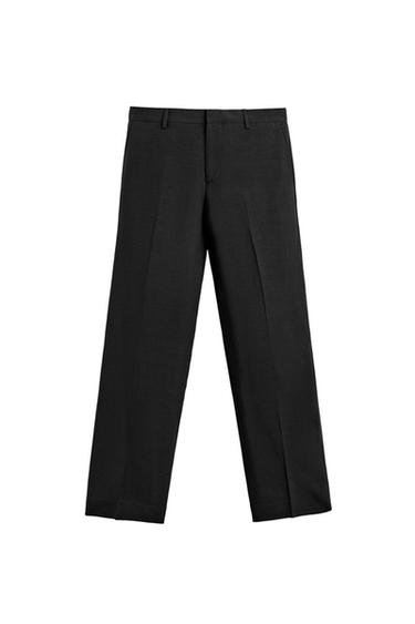 Zara RELAXED FIT VISCOSE-LINEN SUIT PANTS - Black