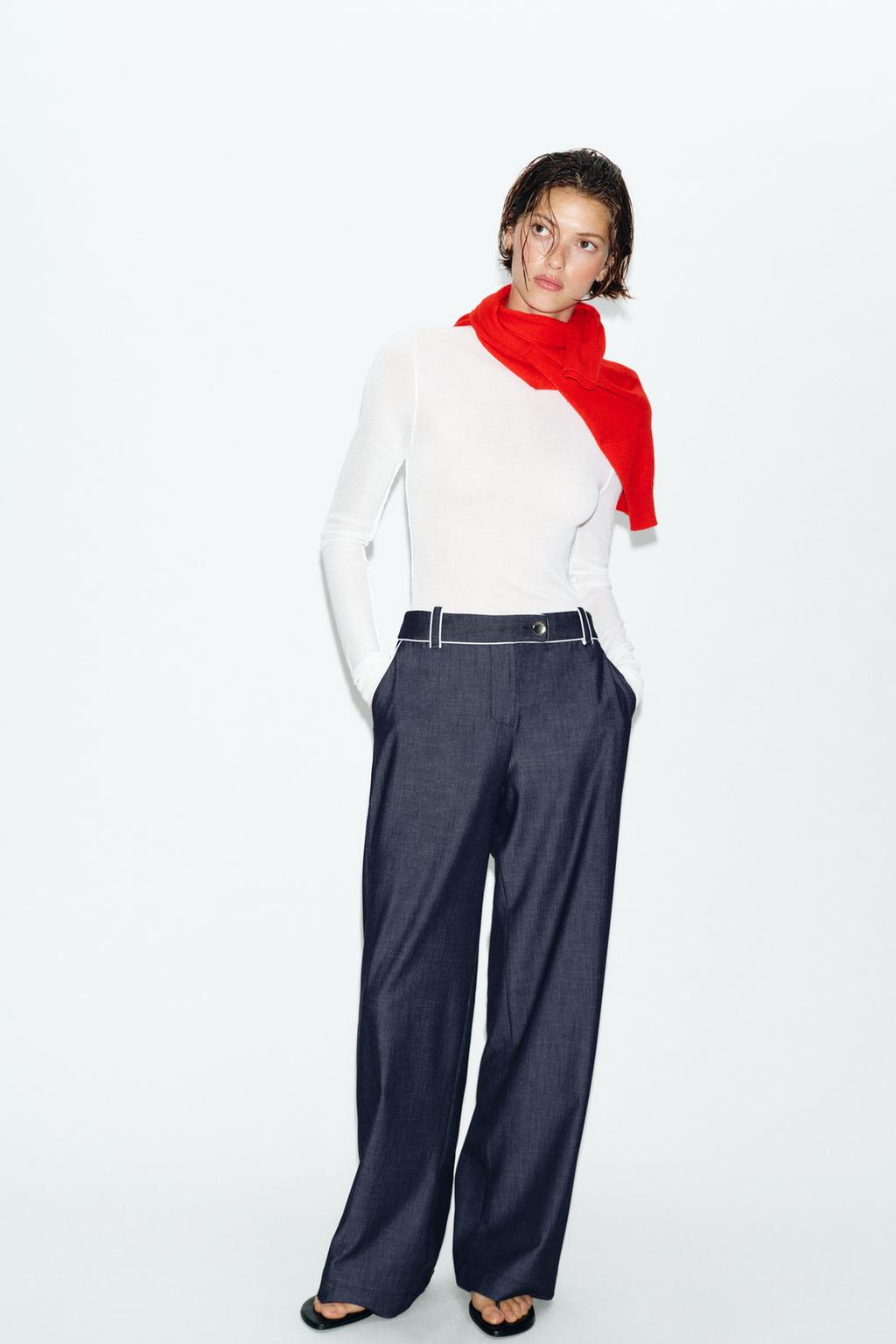 CONTRASTING PIPING WIDE LEG PANTS - image 2