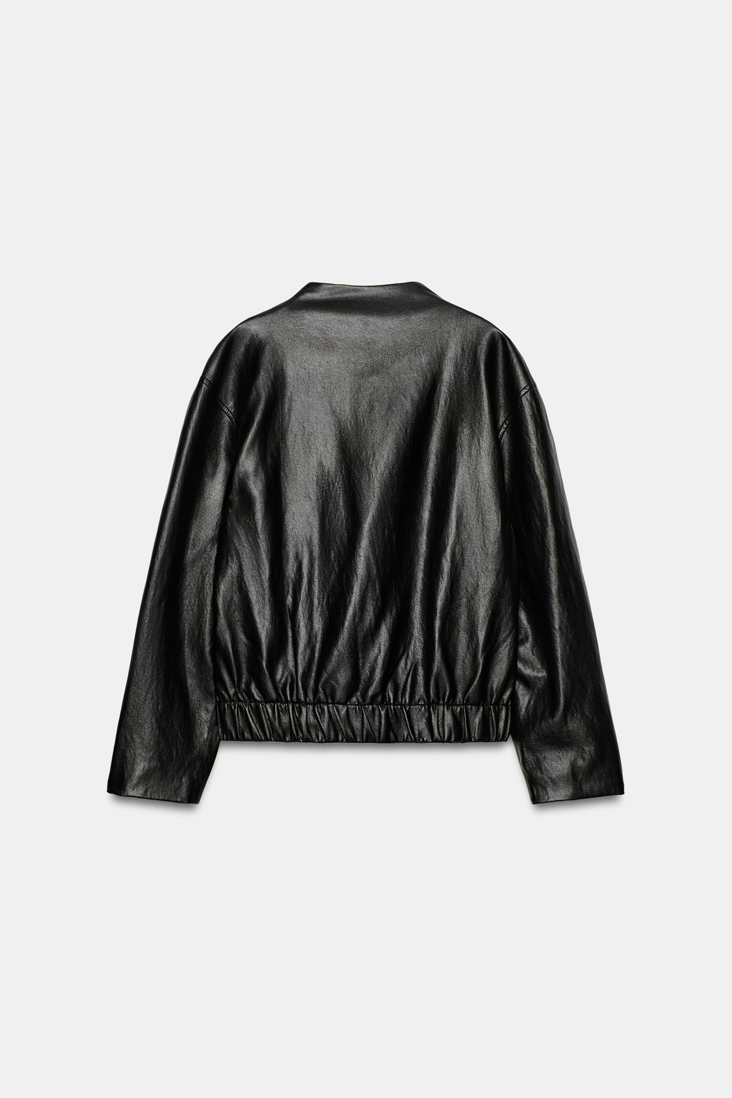 Женская куртка Zara Faux Leather Double-Breasted, цвет: Чёрный — фото 5