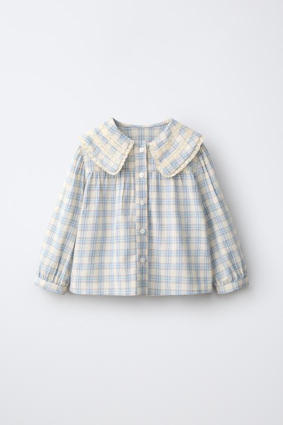 CAMISA CUADROS ROMÁNTICA - Azul claro de Zara - Imagen 0