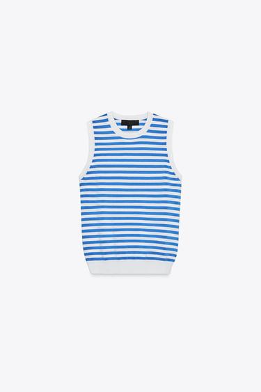 TRICOT TOP ZONDER MOUWEN - gestreept van Zara