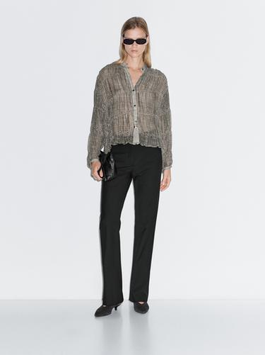 Camisa vichy efecto frunce - Negro de Zara - Imagen 0