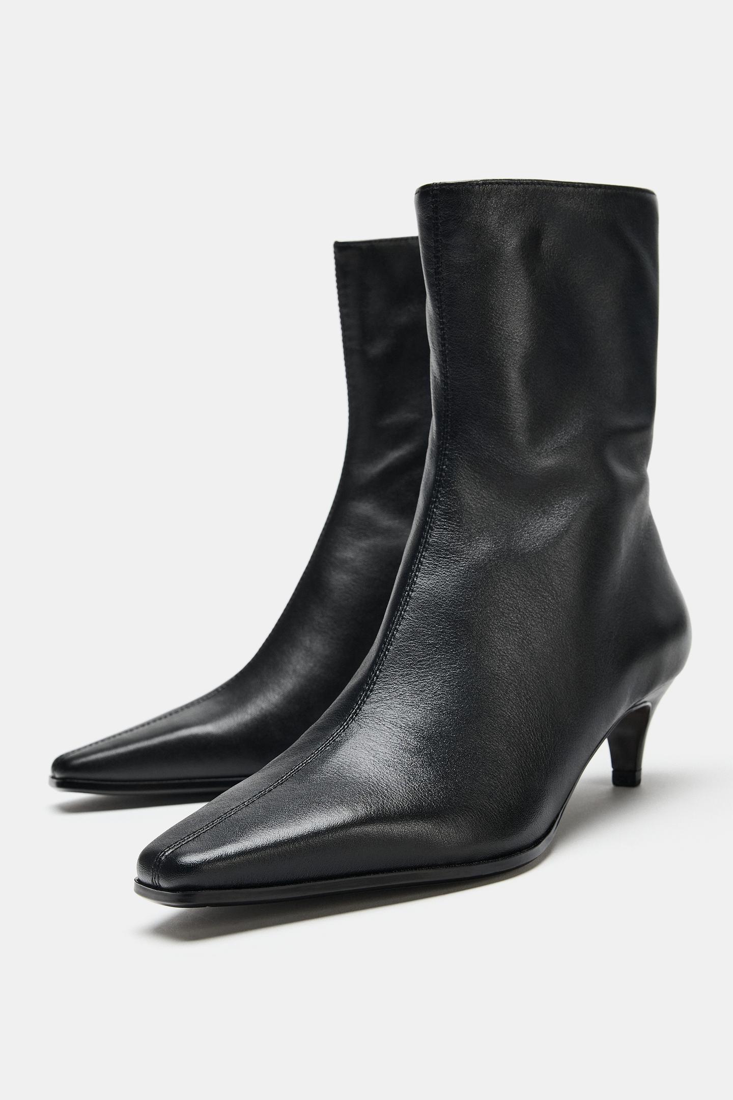 Женские ботинки Zara Leather Kitten Ankle, цвет: Чёрный — фото 5