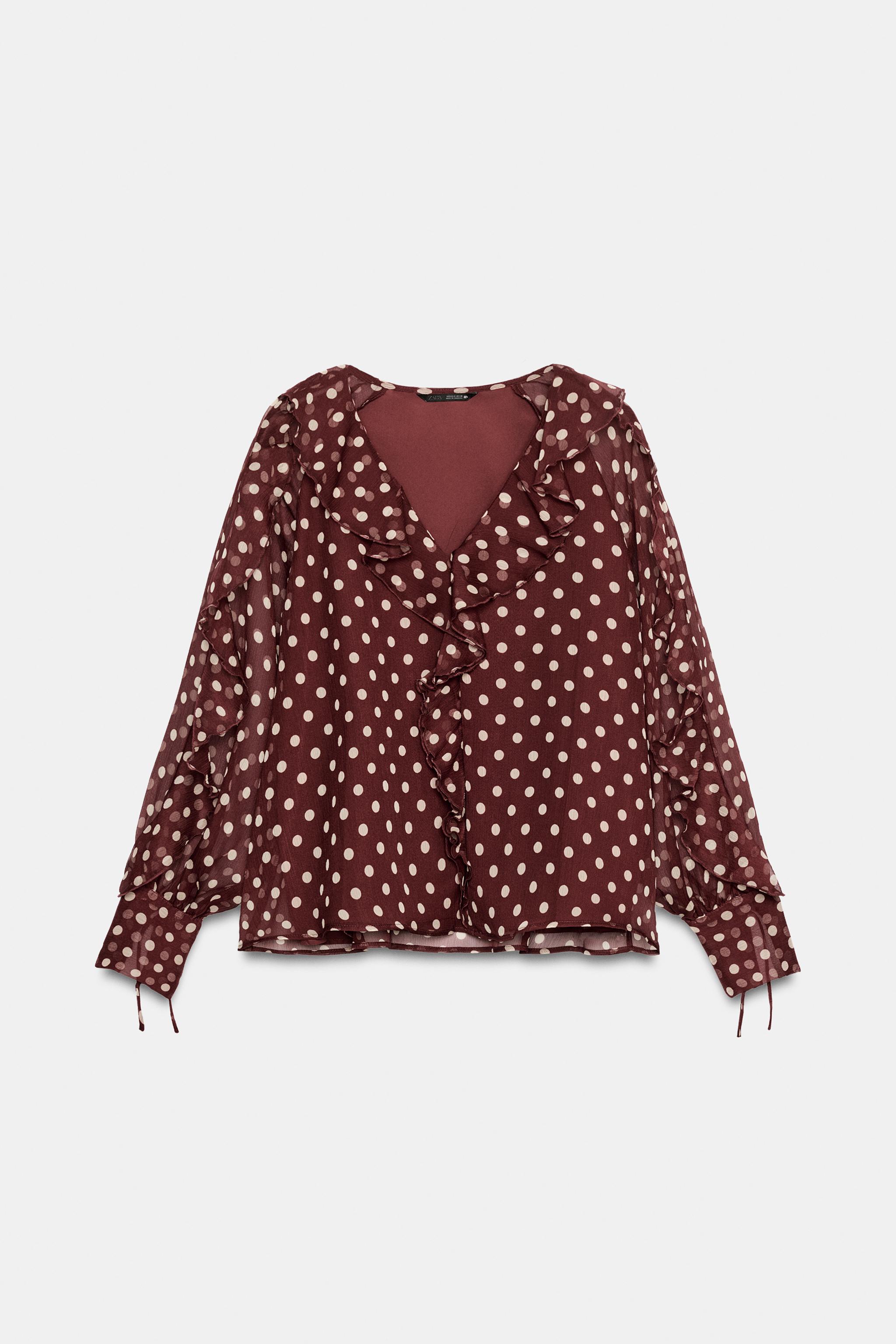 Zara PUANTİYE DESENLİ VOLANLI BLUZ görsel 6