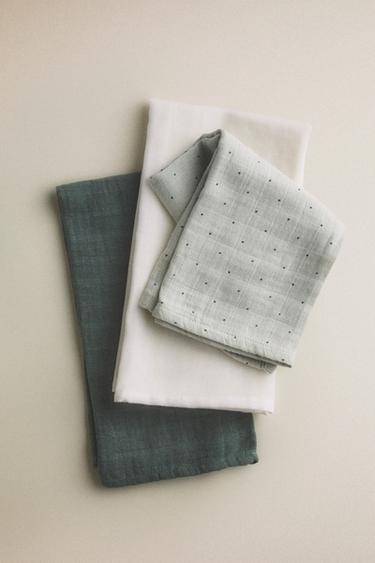 Zara SET OF MULTICOLORED BABY MUSLIN CLOTHS (SET OF 3) - Green