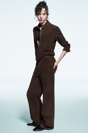 ZW COLLECTION LIMITED EDITION 100% SUEDE LEATHER OVERSHIRT - Brown by Zara