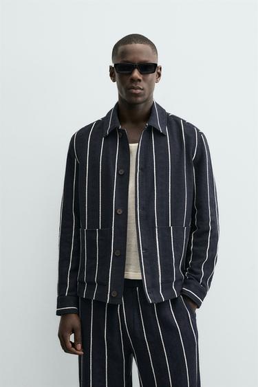 CAMISA AMPLA RELAXED FIT ESTRUTURA LISTRAS - Azul-marinho da Zara
