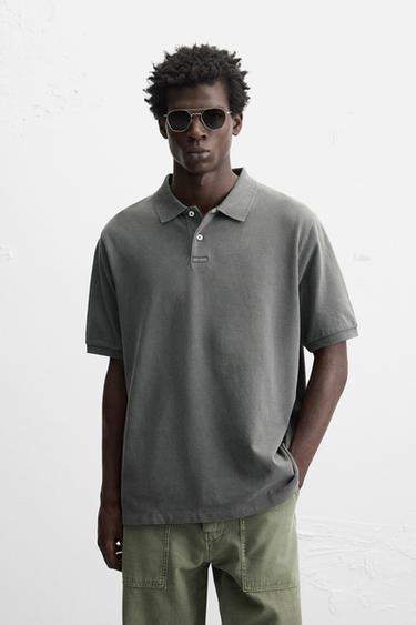 WASHED PIQUÉ POLO SHIRT - Anthracite grey by Zara