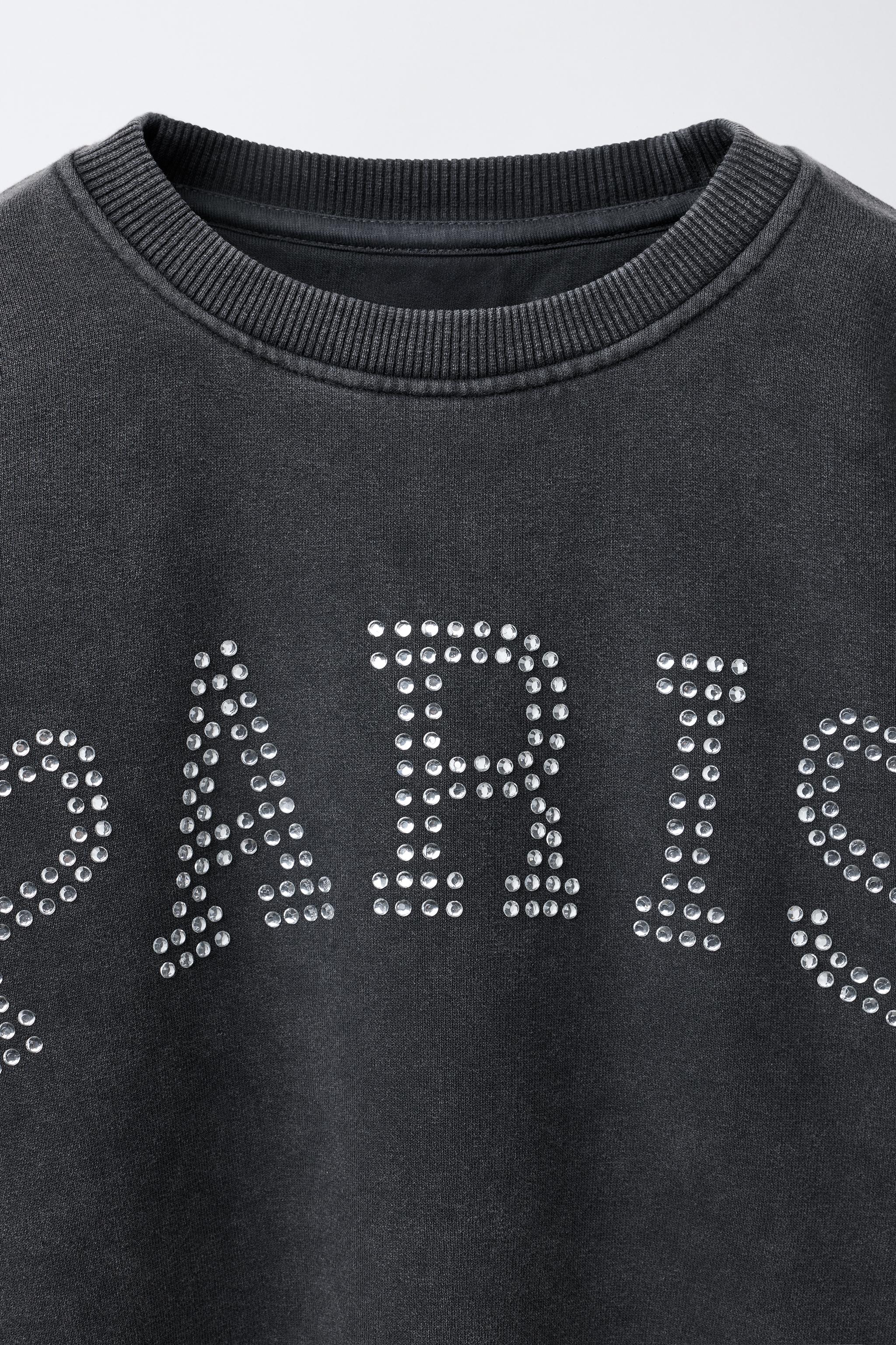FADED-EFFECT RHINESTONE SWEATSHIRT - Dark anthracite | ZARA